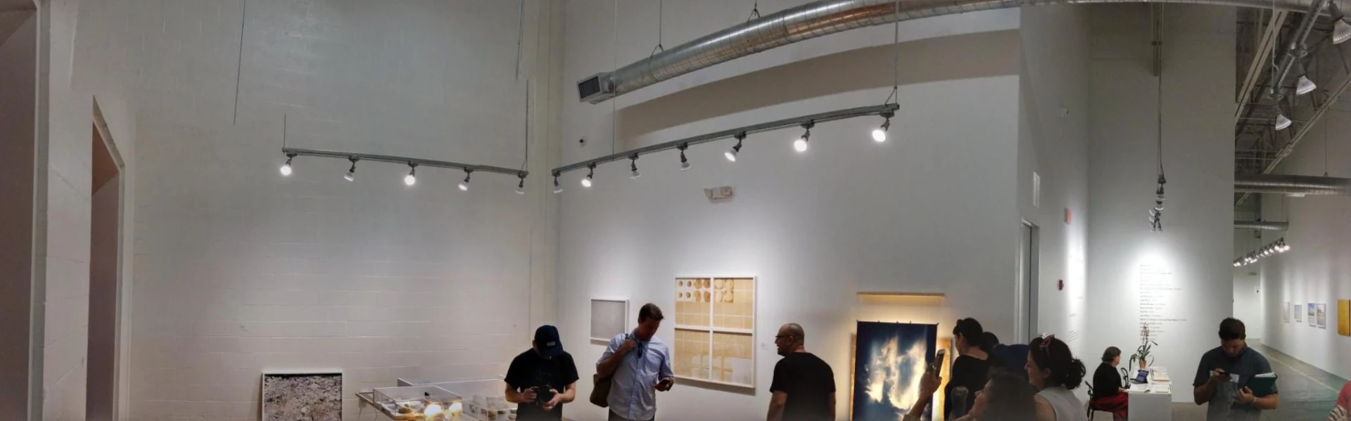Panoramic exhibition space at Silver Street Studios during the exploratory Day for Night 2015 visit