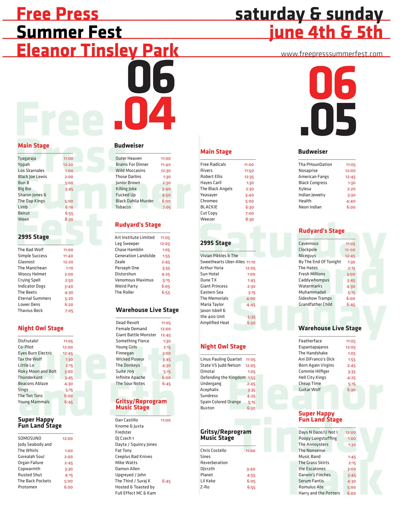 Free Press Summer Fest: the 2011 stage guide