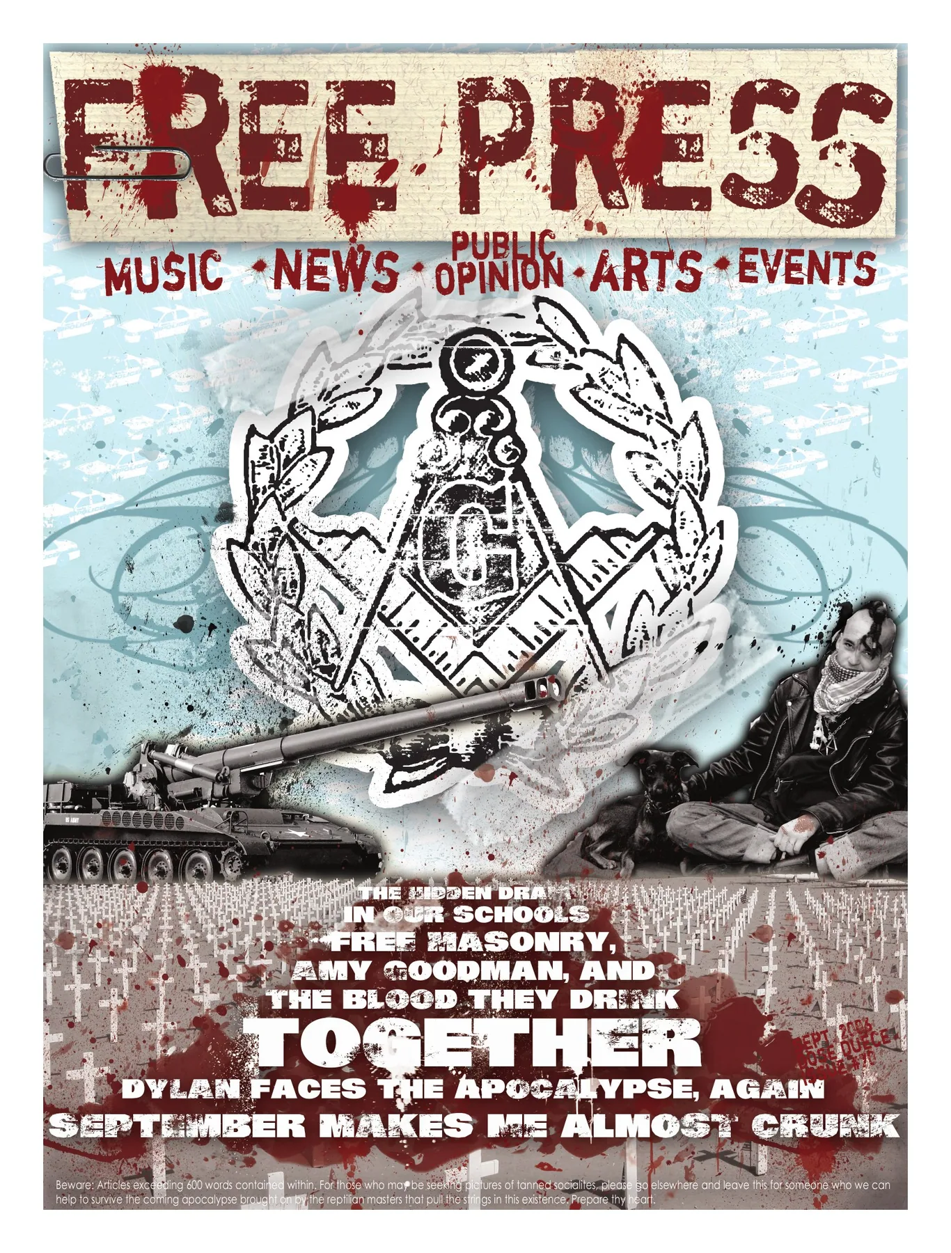 Free Press Houston — September 2006: A distressed red masthead and monochrome emblem sit above layered cover lines.