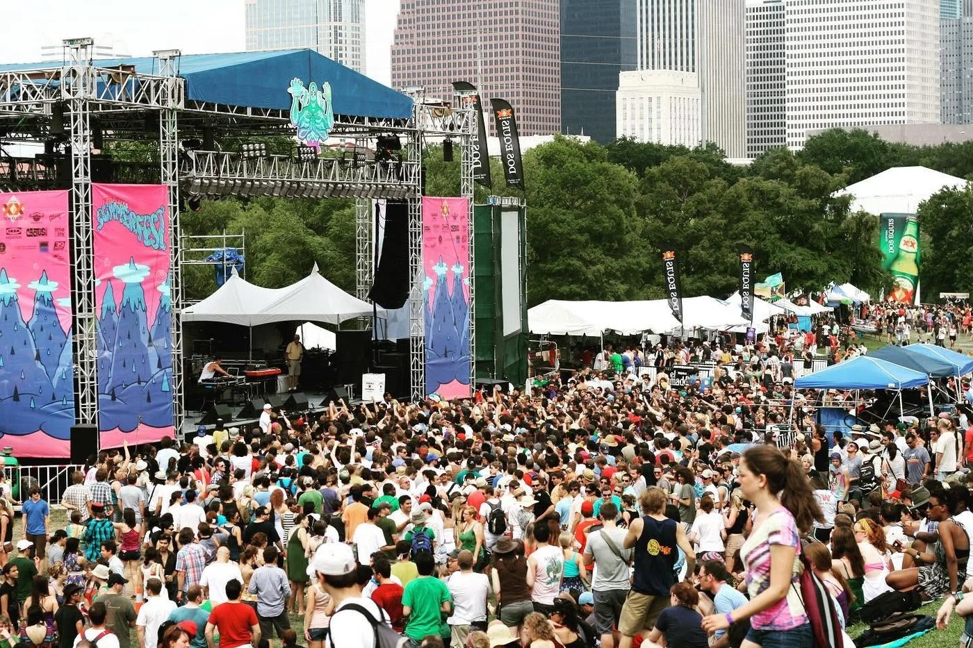 Houston festival crowd and skyline