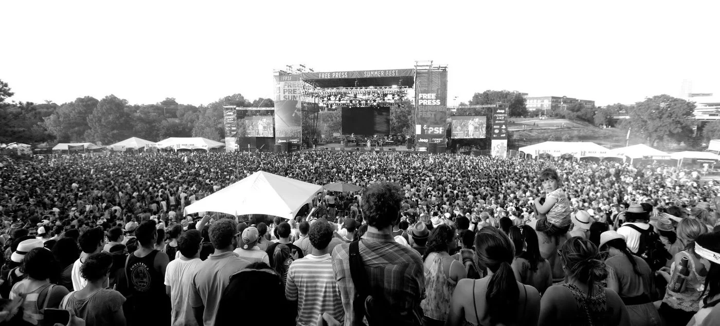 Festival grounds in black and white