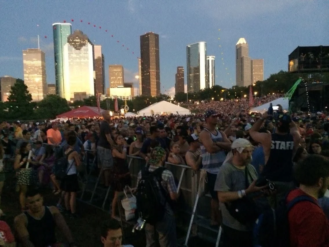 Houston skyline, festival crowd