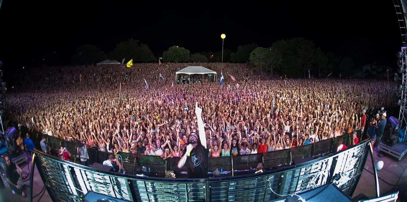 A sea of people after dark